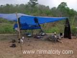 Rajasthani migrants in Narsapur village near temple